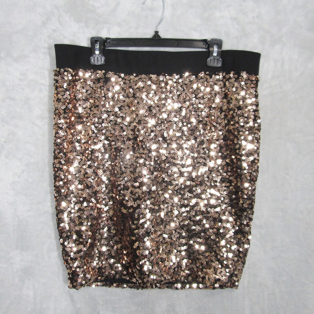 Torrid Women's Plus Size 1X Sequin Skirt Black Gold Party Sparkly